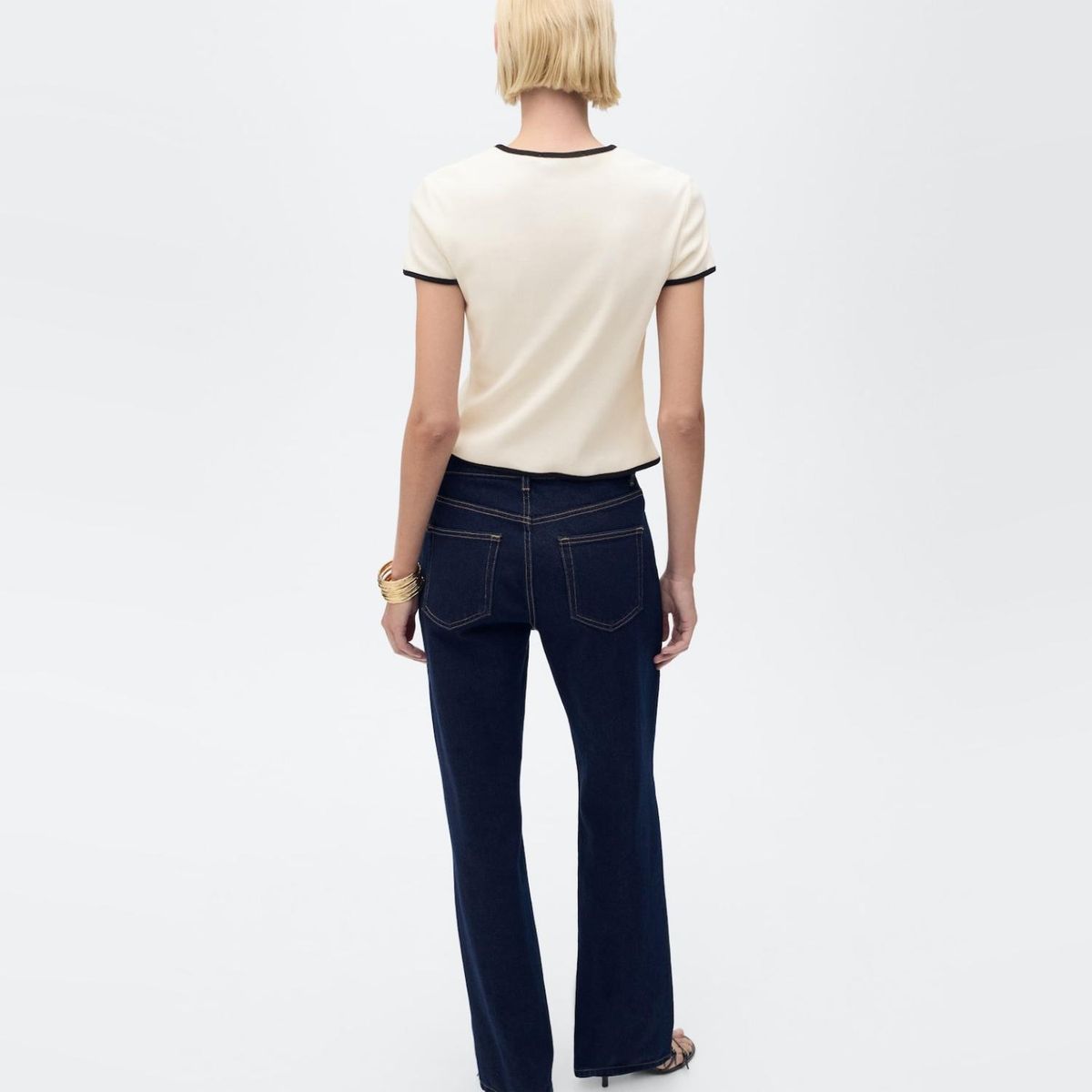 MANGO - Polera Algodón Ribetes Contraste Mujer Mango