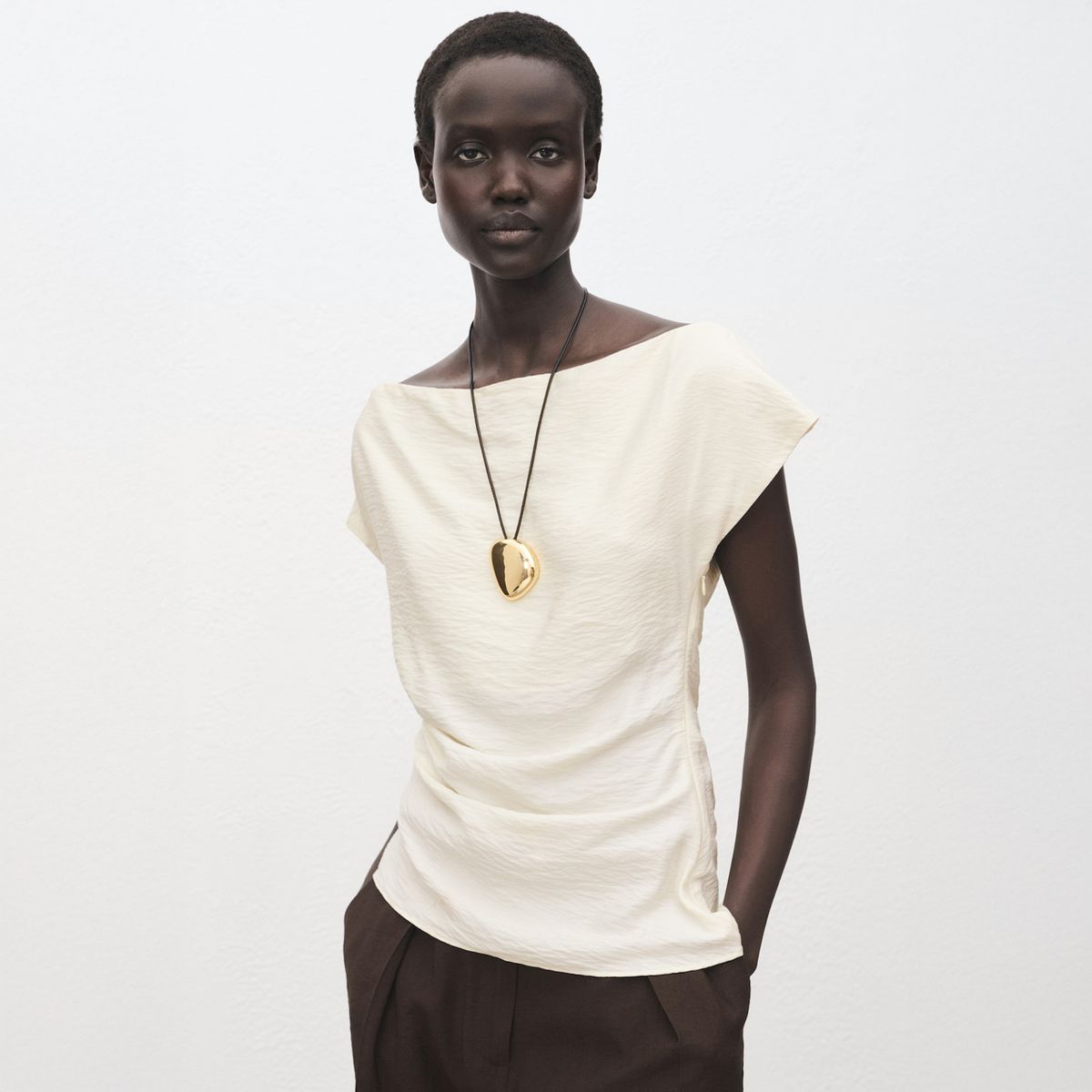 MANGO - Blusa Modal Cuello Asimétrico Mujer Mango