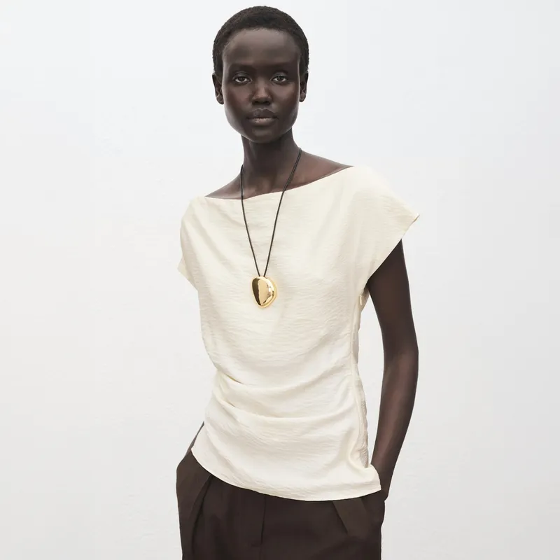 MANGO - Blusa Modal Cuello Asimétrico Mujer Mango