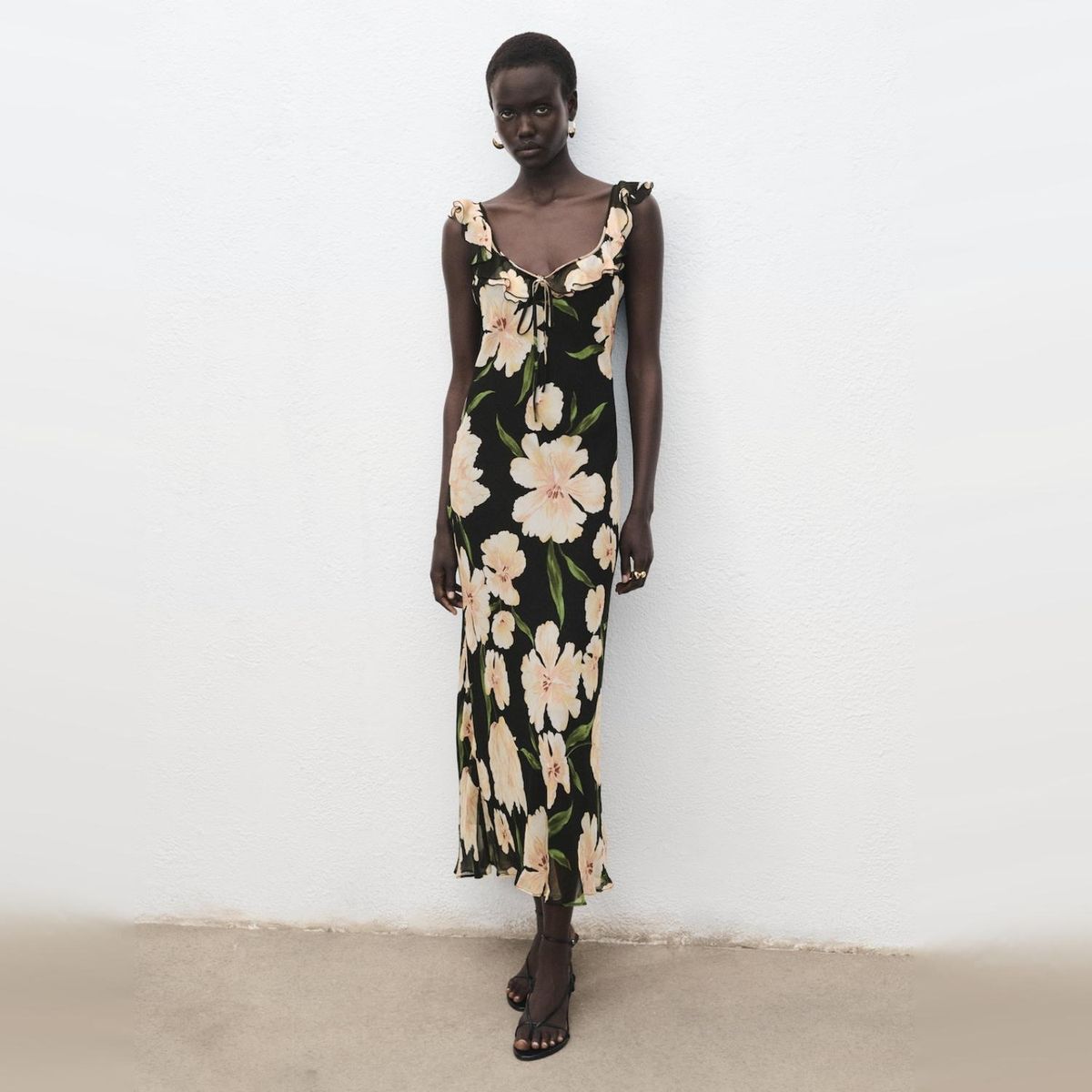 MANGO - Vestido Floral Detalle Volante Mujer Mango