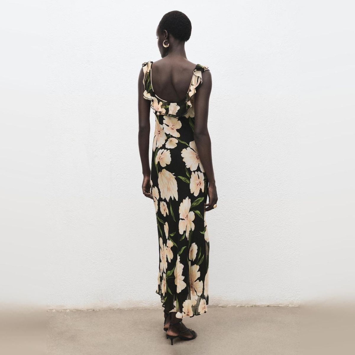 MANGO - Vestido Floral Detalle Volante Mujer Mango