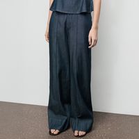 Pantalón Denim Wide Leg Costuras Mujer