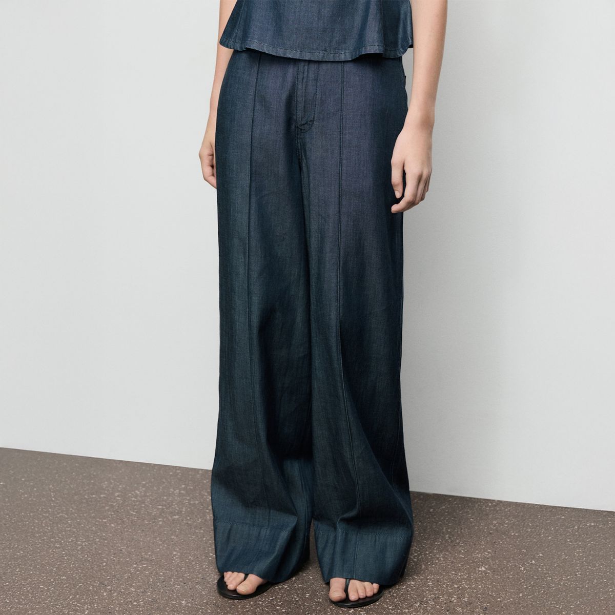 MANGO - Pantalón Denim Wide Leg Costuras Mujer Mango