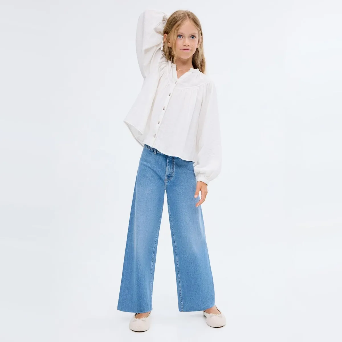 MANGO KIDS - Jeans Wideleg Bajo Deshilachado Niña Mango Kids