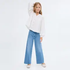 MANGO KIDS - Jeans Wideleg Bajo Deshilachado Niña