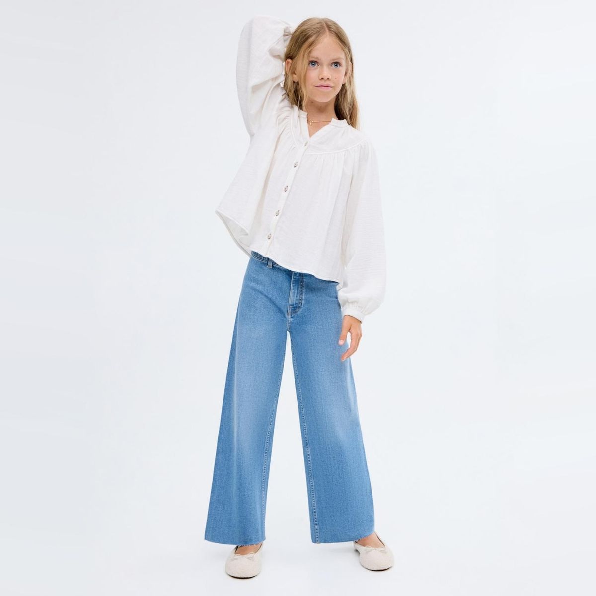 MANGO KIDS - Jeans Wideleg Bajo Deshilachado Niña Mango Kids