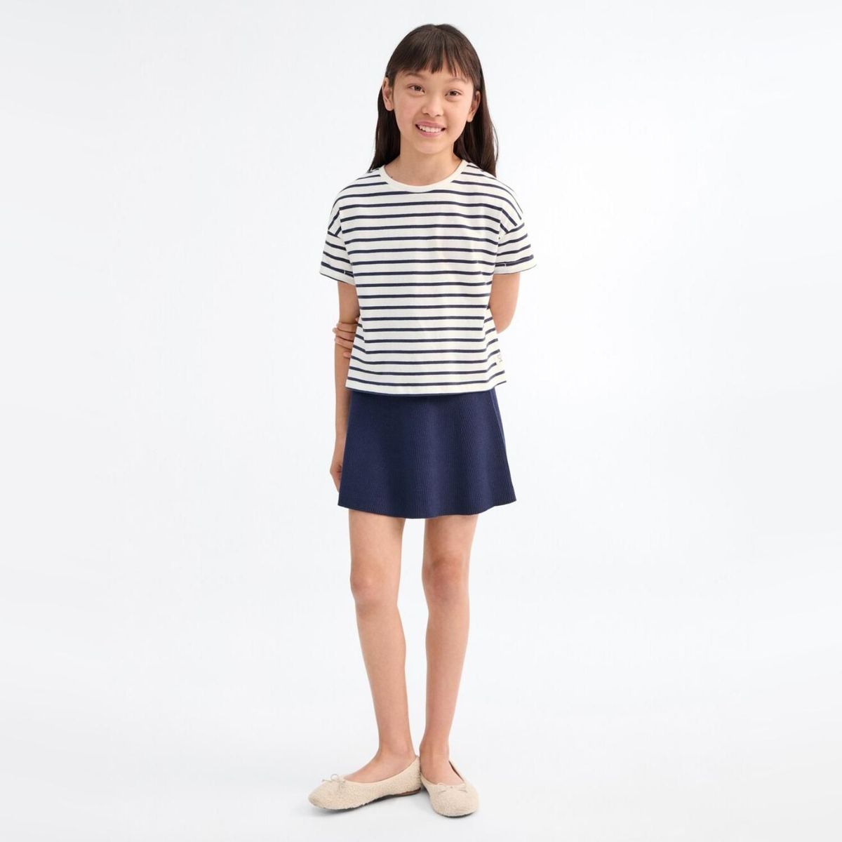 MANGO KIDS - Polera Manga Corta Rayas Niña Mango Kids