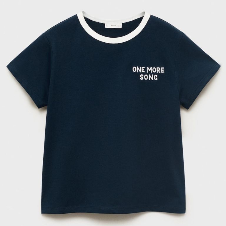 MANGO KIDS Polera Bordada Cuello Contraste Niña