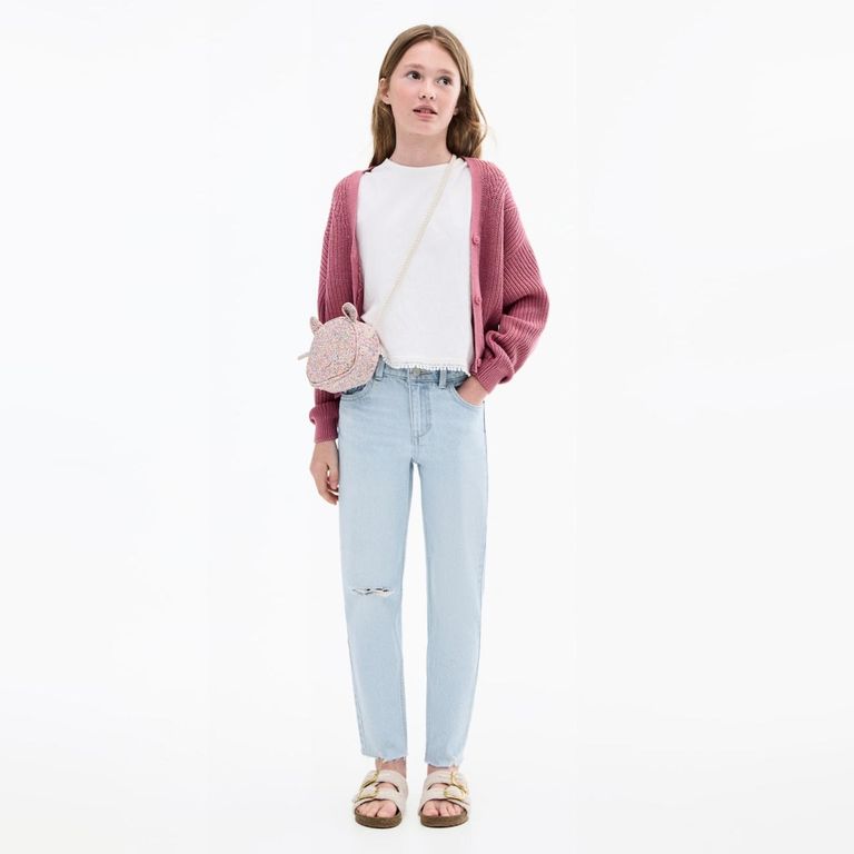 Jeans Mom Fit Rotos Decorativos Niña