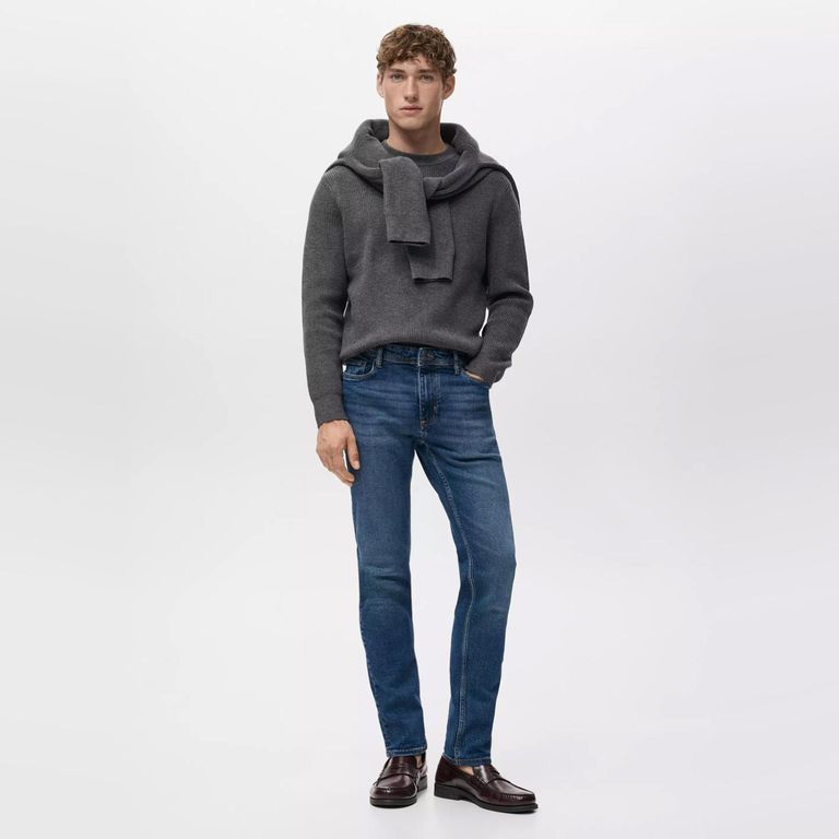 Jeans Jan Slim Fit Lavado Oscuro Desgastado Hombre