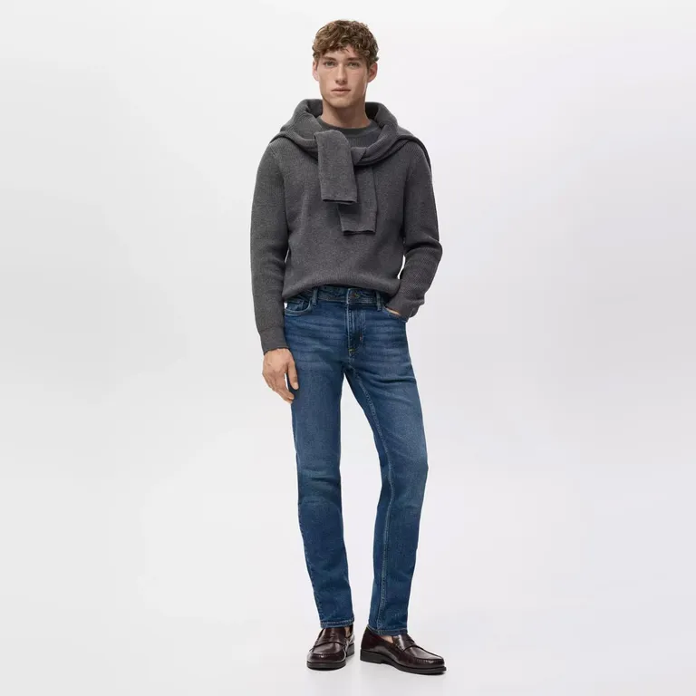 Jeans Jan Slim Fit Lavado Oscuro Desgastado Hombre