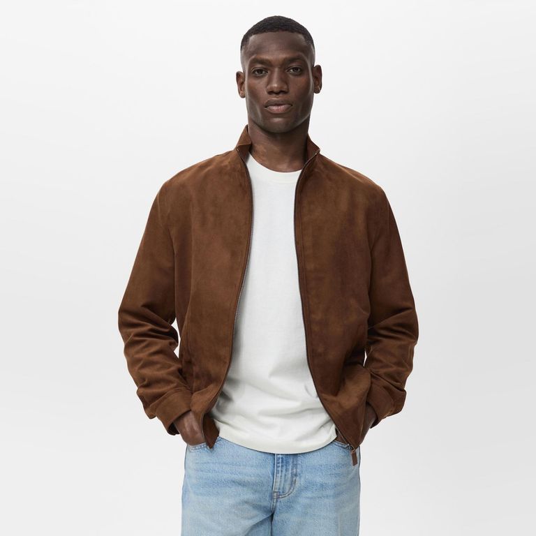 Chaqueta Efecto Piel Ante Hombre