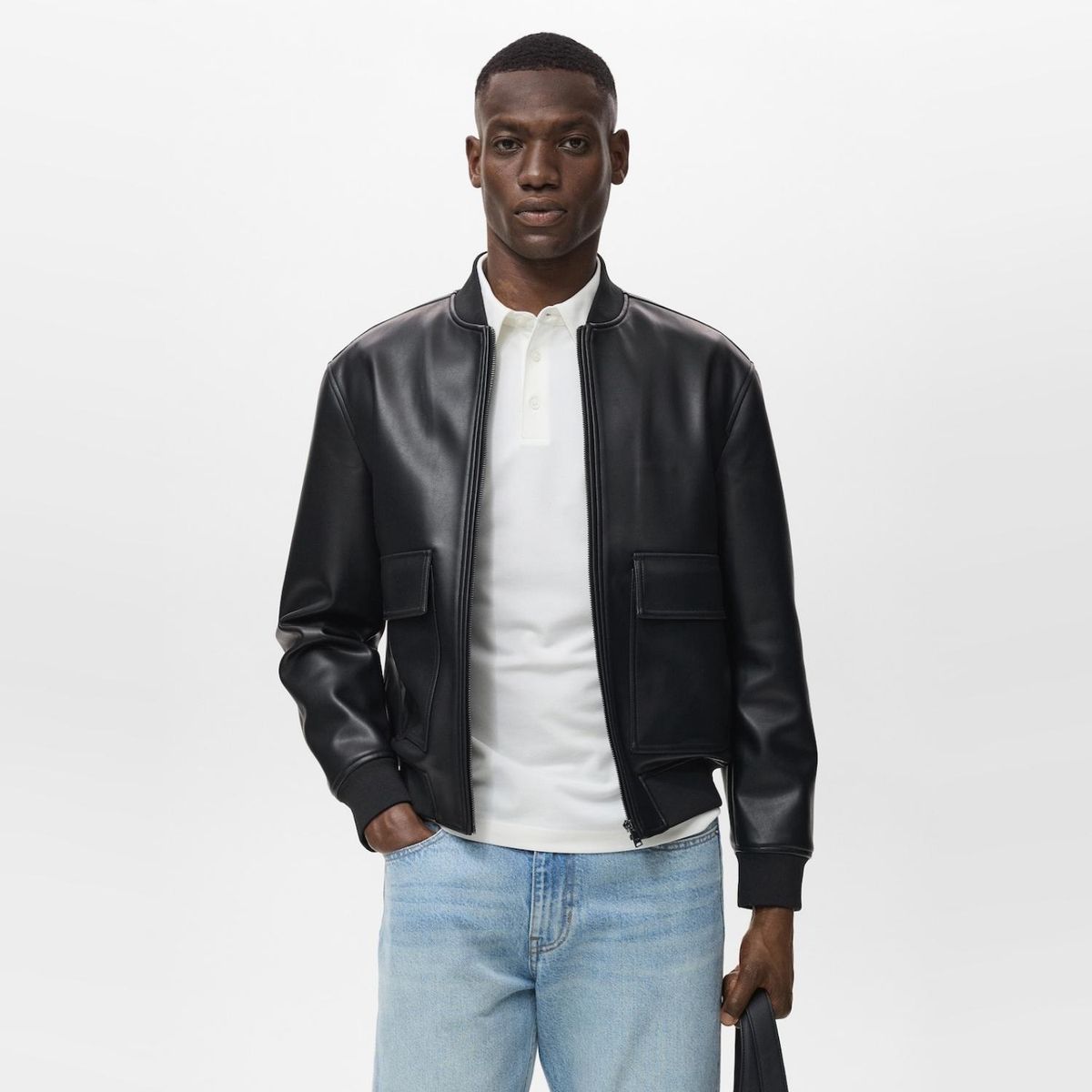 MANGO MAN - Chaqueta Bomber Efecto Piel Hombre Mango Man