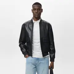 MANGO MAN - Chaqueta Bomber Efecto Piel Hombre