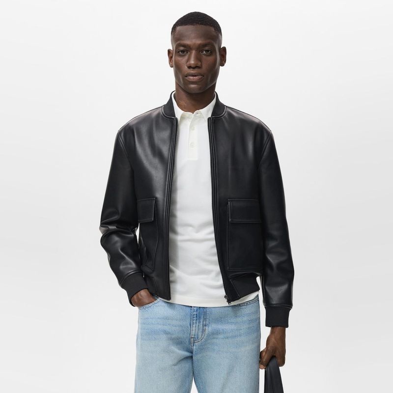 MANGO MAN - Chaqueta Bomber Efecto Piel Hombre Mango Man