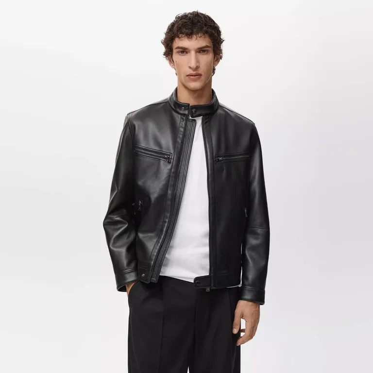 Chaqueta Efecto Piel Cremallera Hombre