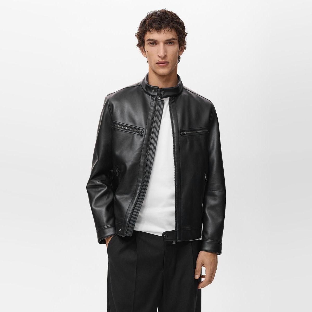 MANGO MAN - Chaqueta Efecto Piel Cremallera Hombre Mango Man