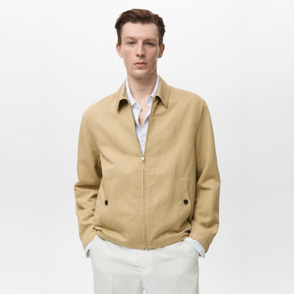 MANGO MAN - Chaqueta Lino Cremallera Hombre Mango Man
