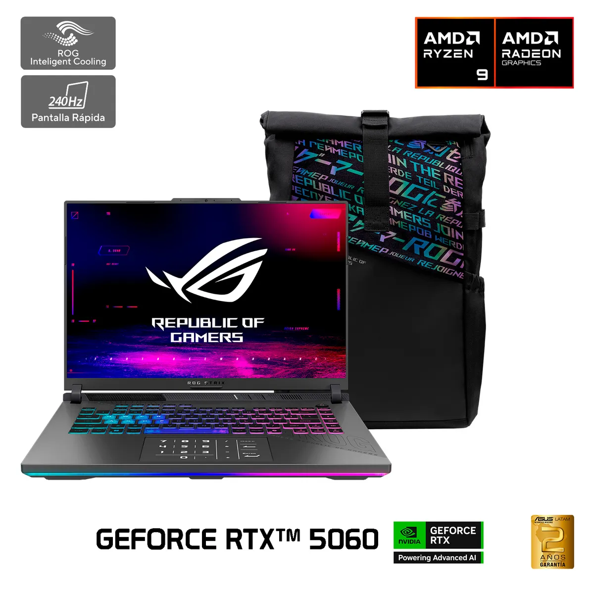 ASUS - Notebook Gamer Asus ROG Strix G16 G614 AMD Ryzen 9 NVIDIA GeForce RTX 5060 16GB RAM 1TB SSD 16” 2.5K 240Hz