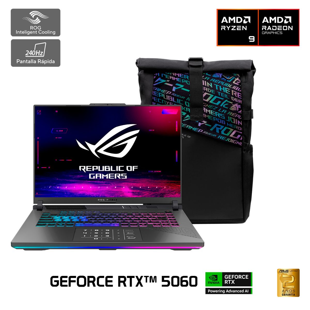 ASUS - Notebook Gamer Asus ROG Strix G16 G614 AMD Ryzen 9 NVIDIA GeForce RTX 5060 16GB RAM 1TB SSD 16” 2.5K 240Hz