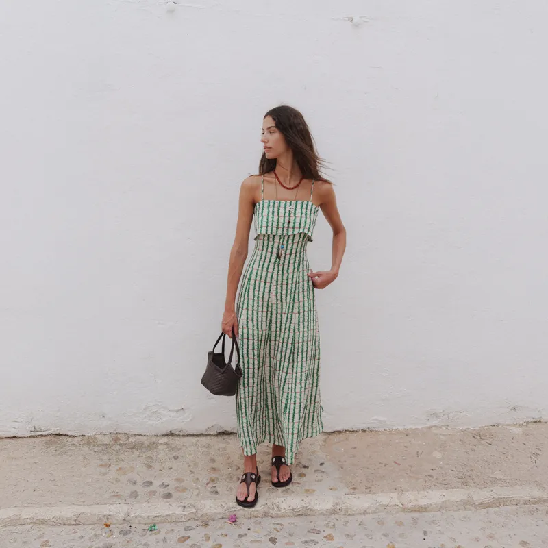 HIMBA - Vestido Estampado Tirantes 100% Lino Mujer Himba