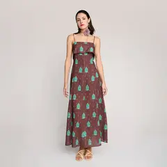 HIMBA - Vestido Estampado Tirantes 100% Lino Mujer