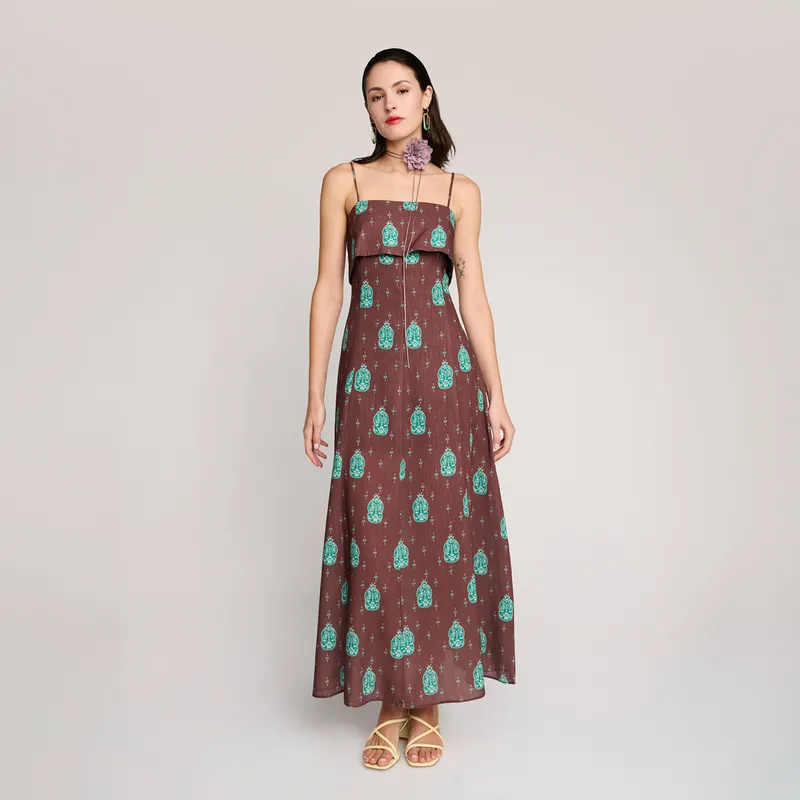 HIMBA - Vestido Estampado Tirantes 100% Lino Mujer Himba