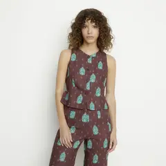 HIMBA - Blusa Estampada con Botones 100% Lino Mujer