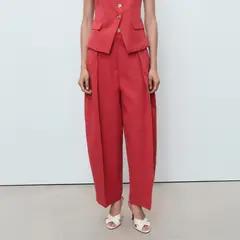 MANGO - Pantalón Traje Mezcla Lino Balloon Mujer