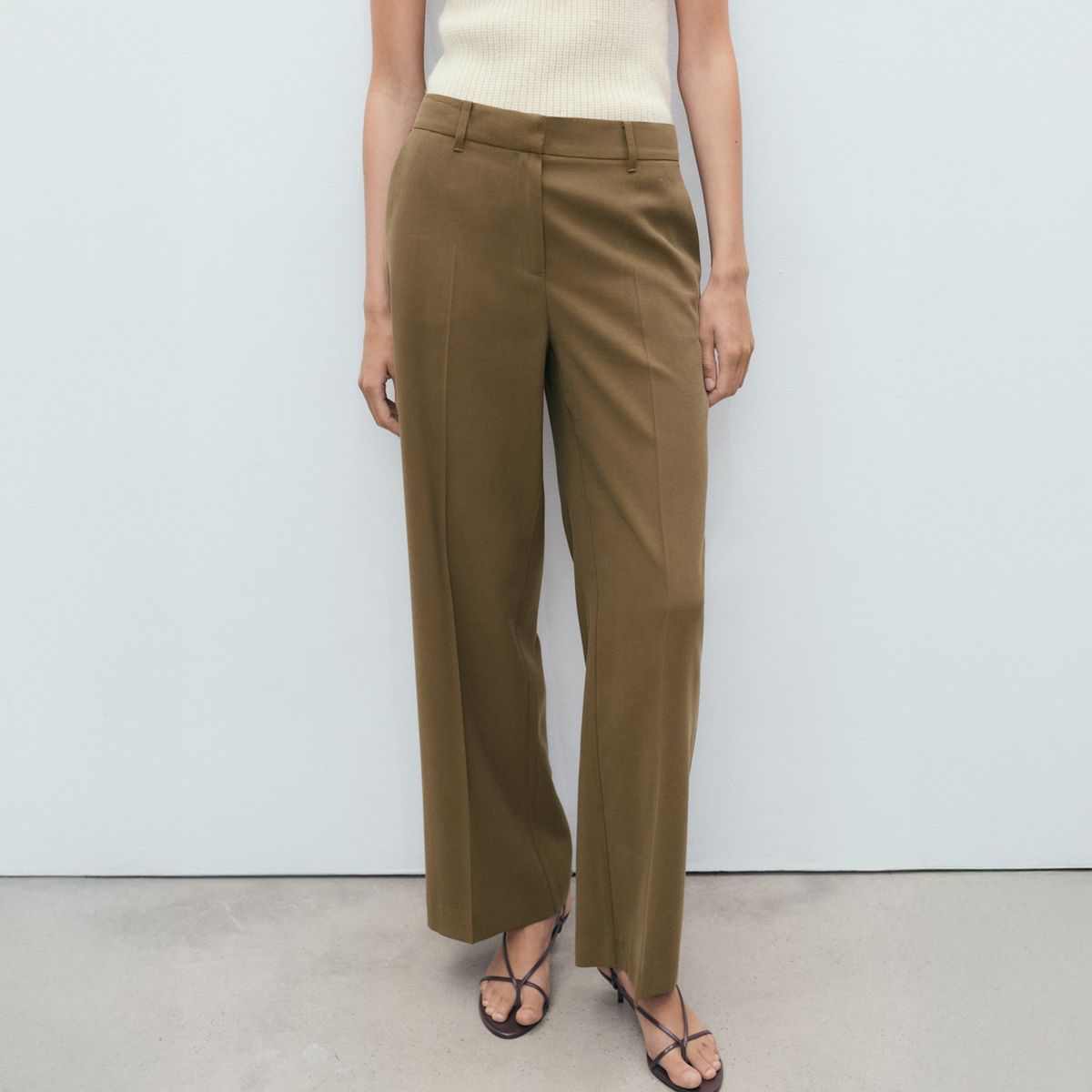 MANGO - Pantalón Recto Tiro Medio Mujer Mango