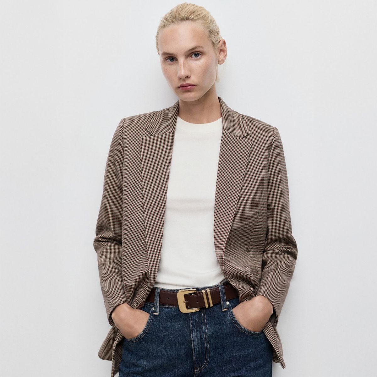 MANGO - Blazer Cruzada Micro Pata De Gallo Mujer Mango