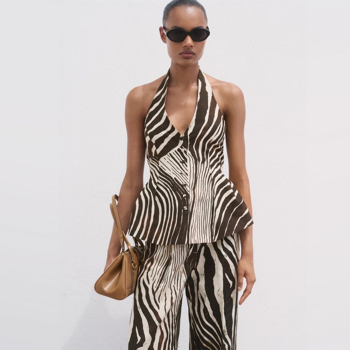 MANGO - Blazer Lino Estampado Cebra Mujer Mango