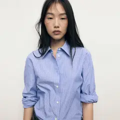 MANGO - Camisa Recta Mezcla Algodón Y Lyocell Mujer