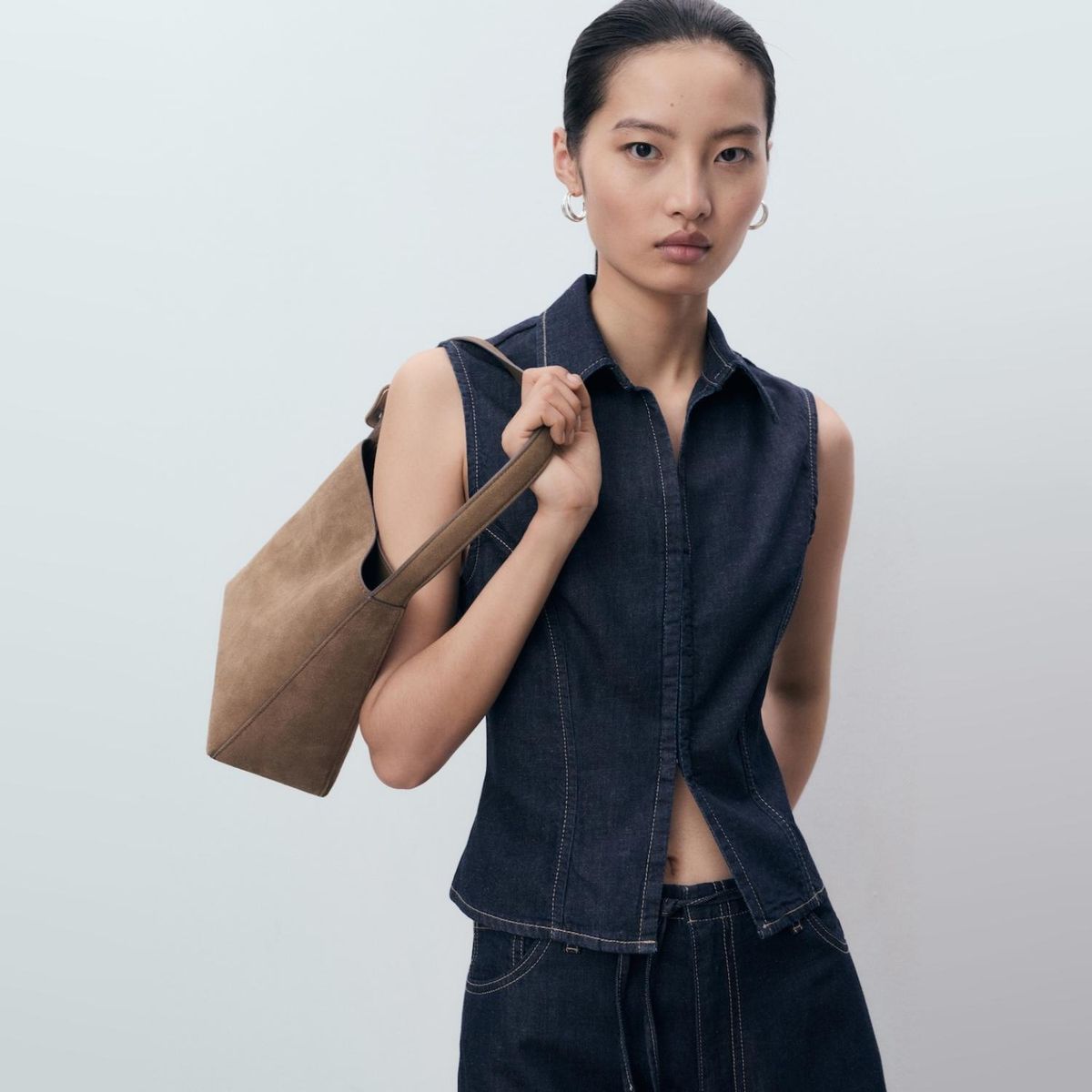 MANGO - Polera Denim Costuras Contraste Mujer Mango