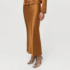 MANGO - Falda Midi Satinada Mujer