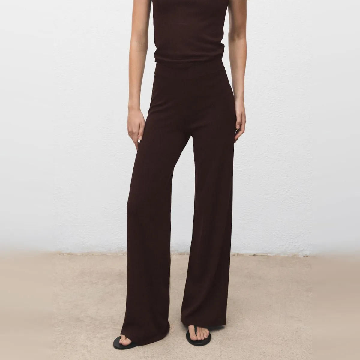 MANGO - Pantalón Wideleg Punto Fino Mujer Mango