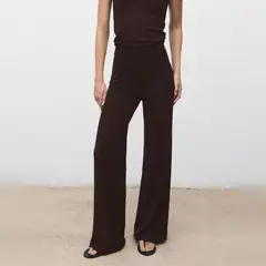 MANGO - Pantalón Wideleg Punto Fino Mujer