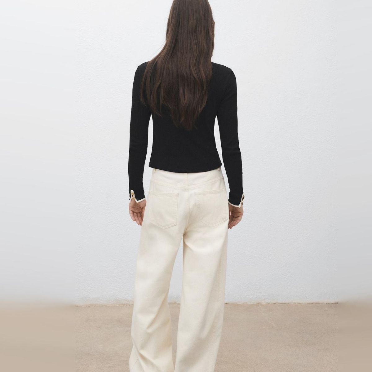 MANGO - Polera Algodón Puños Abotonados Mujer Mango