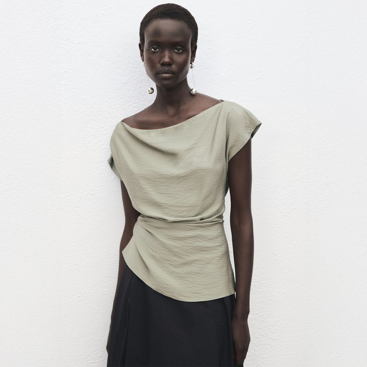 MANGO - Blusa Modal Cuello Asimétrico Mujer Mango