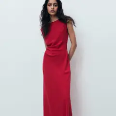 MANGO - Vestido Midi Fruncido Mujer
