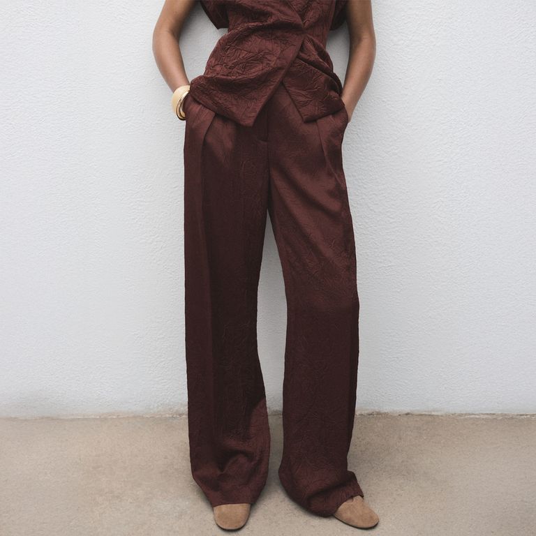 Pantalón Recto Efecto Arrugado Mujer