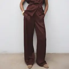 MANGO - Pantalón Recto Efecto Arrugado Mujer