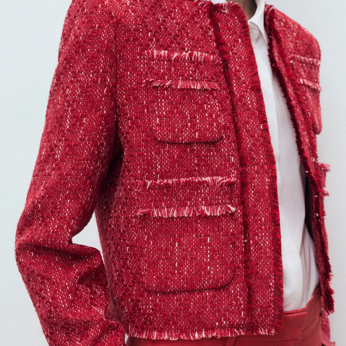 MANGO - Chaqueta Tweed Terminaciones Deshilachadas Mujer Mango