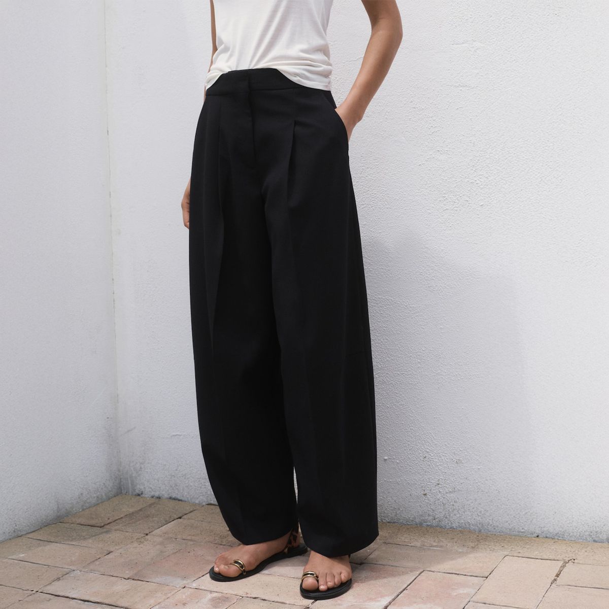 MANGO - Pantalón Wide Leg Pinzas Mujer Mango