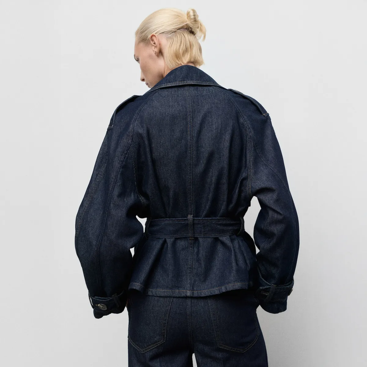 MANGO - Trench Corto Vaquero Cinturón Mujer Mango