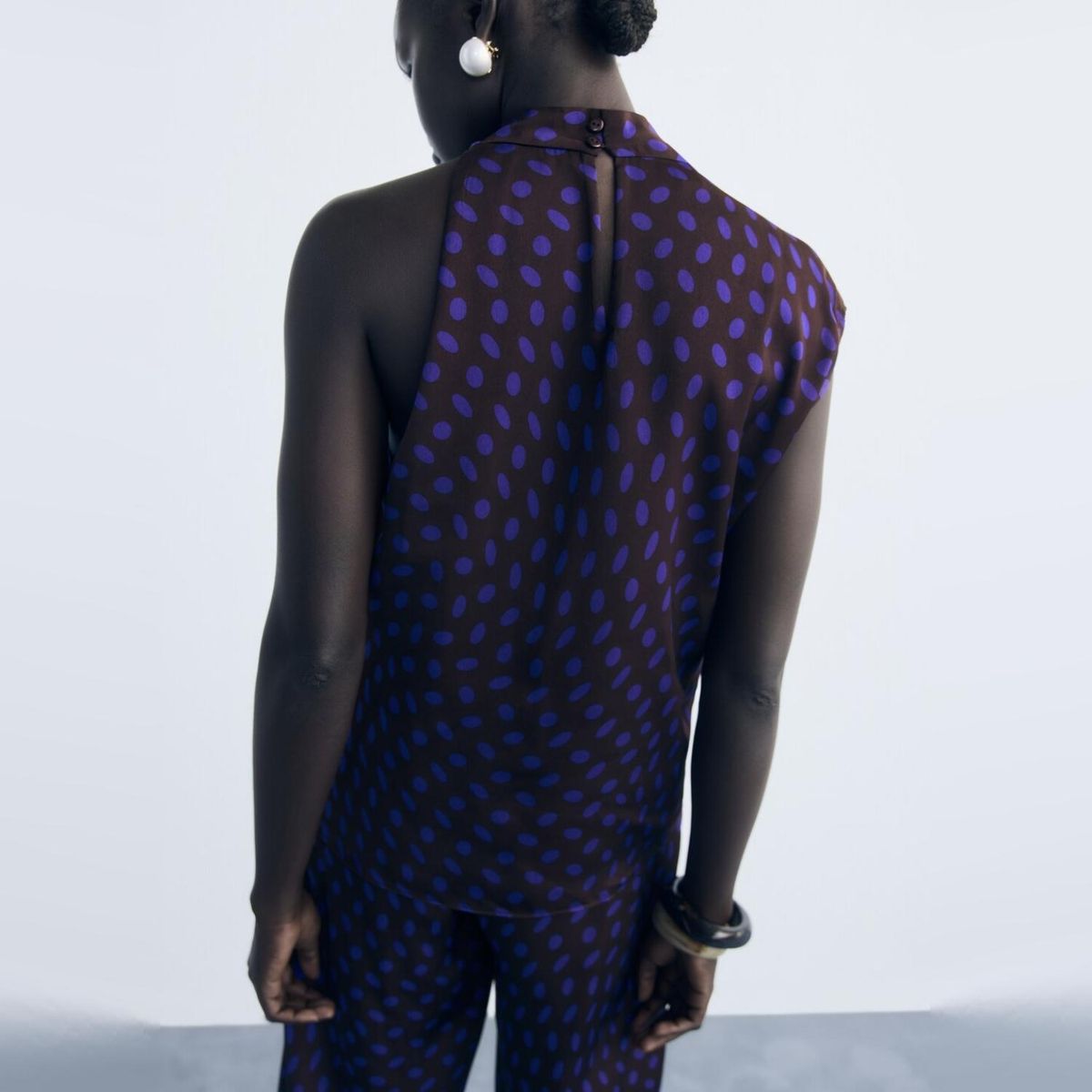 MANGO - Blusa Lunares Cuello Drapeado Mujer Mango