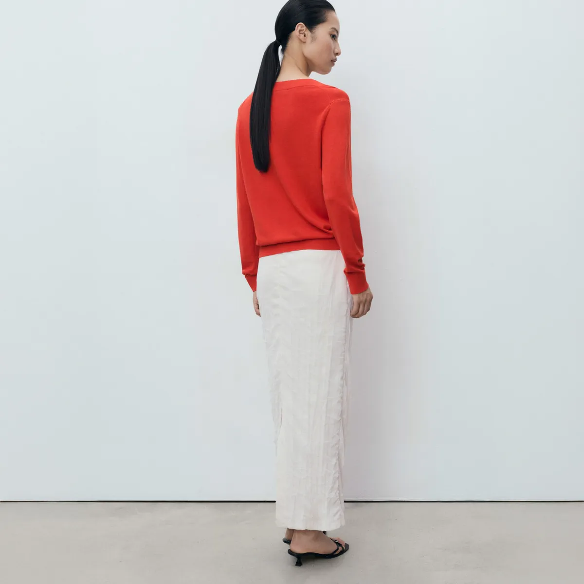 MANGO - Sweater Punto Fino Cuello V Mujer Mango