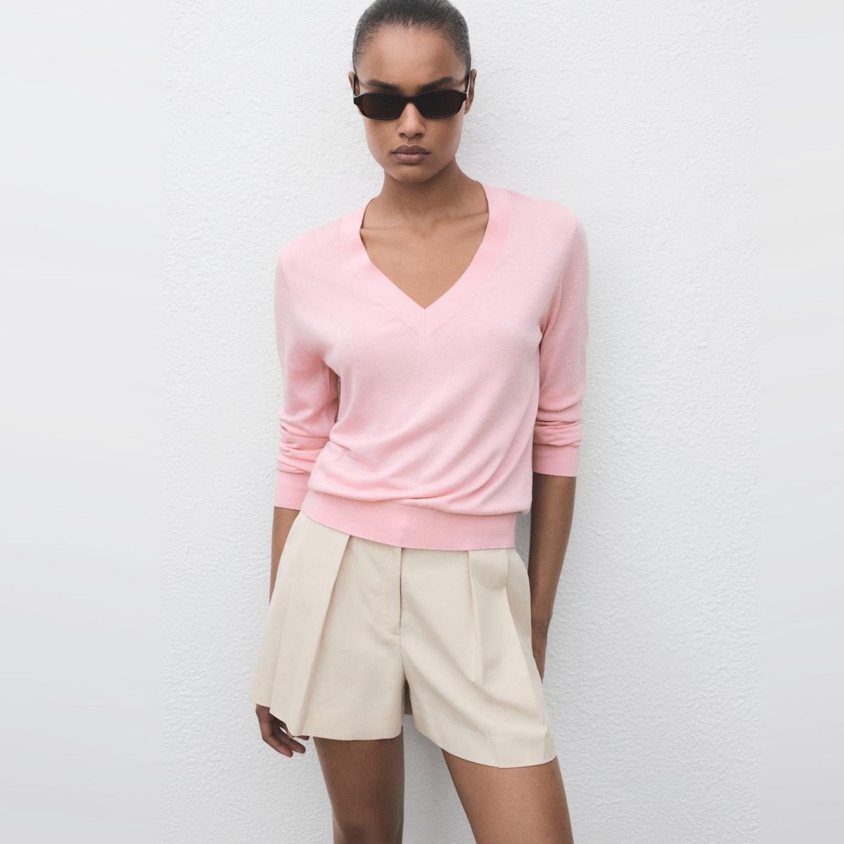 MANGO - Sweater Punto Fino Cuello V Mujer Mango