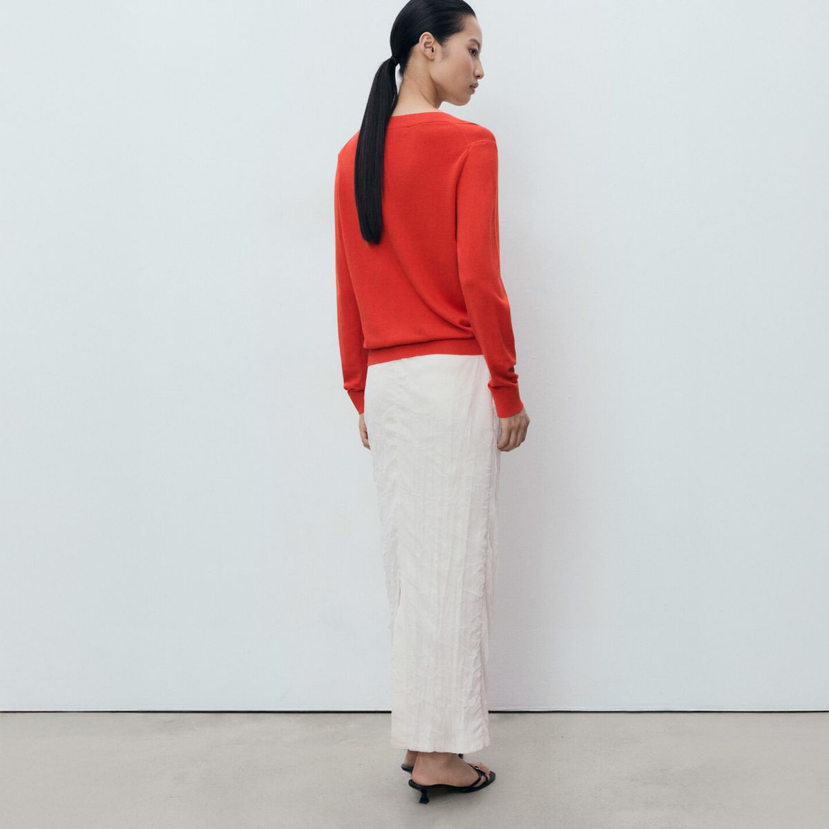 MANGO - Sweater Punto Fino Cuello V Mujer Mango