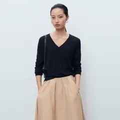 MANGO - Sweater Punto Fino Cuello V Mujer